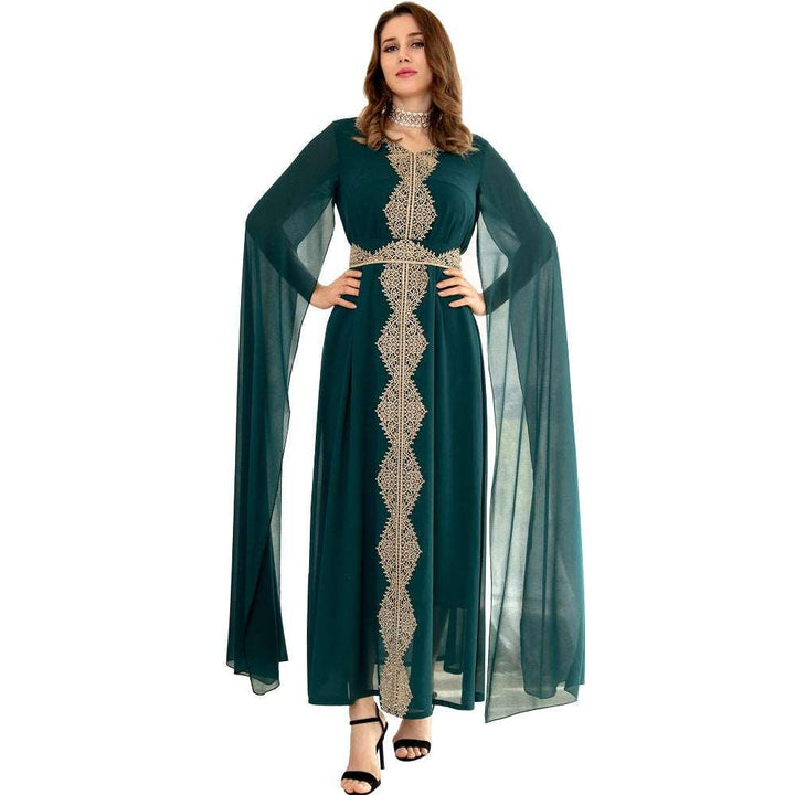 ABAYA Cape Sleeve Lace Chiffon Dubai Arab Batwing Sleeve Dress - Mamofa Global Store