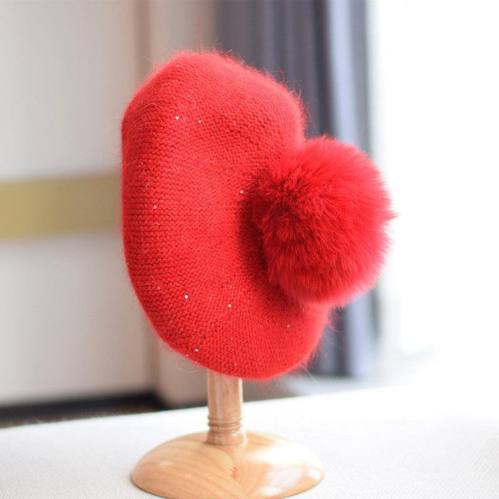 Rabbit Hair Knitted Sequin Beret - Mamofa Global Store