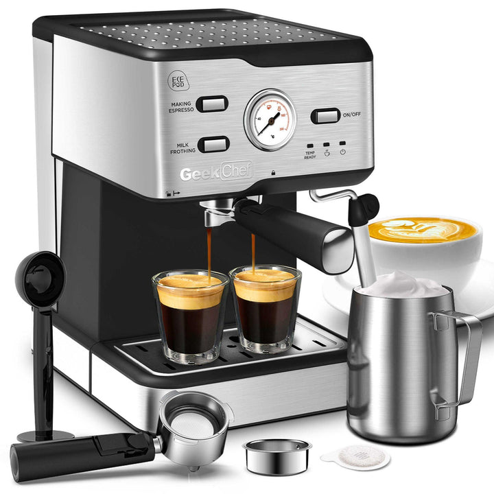 Espresso Machine 20 Bar Pump Pressure Cappuccino Latte Maker Coffee Machine With ESE POD Filter&Milk Frother Steam Wand&thermometer, 1.5L Water Tank, Stainless Steel Espresso Ban On Amazon - Mamofa Global Store
