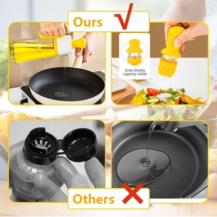 2 In 1 Oil Dispenser With Silicon Brush BBQ Oil Spray Glass Bottle Silicone For Barbecue Cooking Seasoning Bottle Kitchen Gadgets - Mamofa Global Store