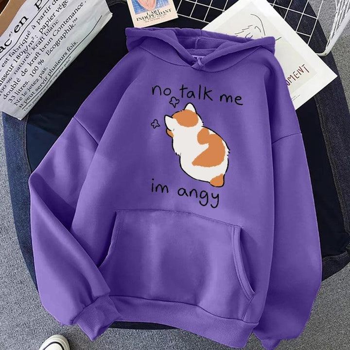 No Talk Me Cute Angry Cat Print Women Hoodie - Mamofa Global Store