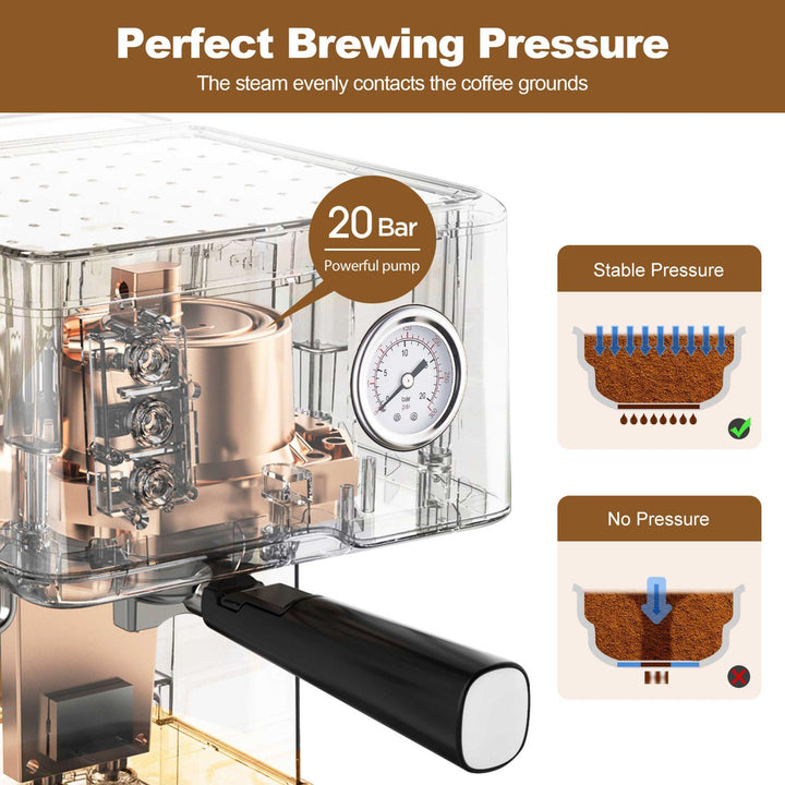 Espresso Machine 20 Bar Pump Pressure Cappuccino Latte Maker Coffee Machine With ESE POD Filter&Milk Frother Steam Wand&thermometer, 1.5L Water Tank, Stainless Steel Espresso Ban On Amazon - Mamofa Global Store
