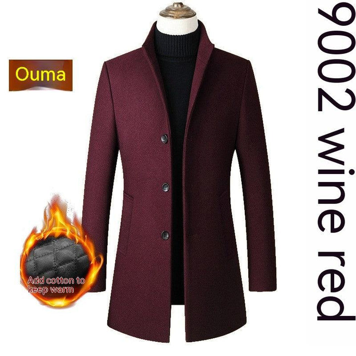 Single-breasted Stand Collar Wool Woolen Men's Coat - Mamofa Global Store