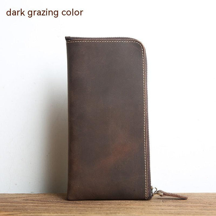 Men's Short Genuine Leather Wallet Crazy Horse Skin Mini Change Wrap Coat Cowhide Ultra Thin Pure Handmade - Mamofa Global Store