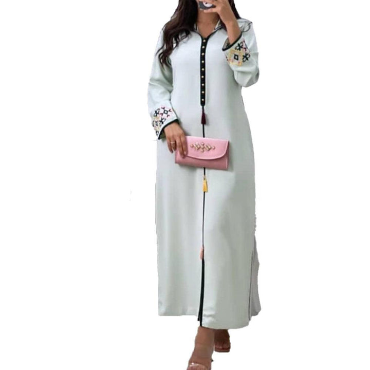 Long Sleeve Printed Fringe Loose Ethnic Maxi Dress - Mamofa Global Store