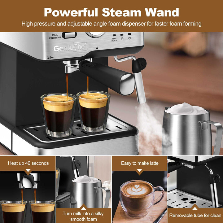 Espresso Machine 20 Bar Pump Pressure Cappuccino Latte Maker Coffee Machine With ESE POD Filter&Milk Frother Steam Wand&thermometer, 1.5L Water Tank, Stainless Steel Espresso Ban On Amazon - Mamofa Global Store
