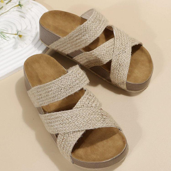 Woven Cross-strap Slippers Summer Platform Sandals - Mamofa Global Store