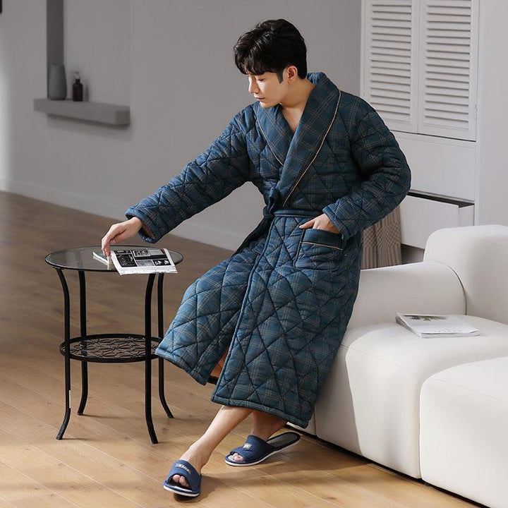 Pure Cotton Long Sleeved Autumn And Winter Thin Quilted Bathrobe Bathrobe - Mamofa Global Store