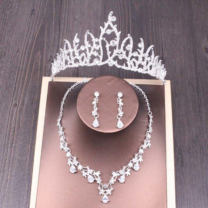 Bridal Rhinestone Crown Necklace Set Wedding Accessories - Mamofa Global Store