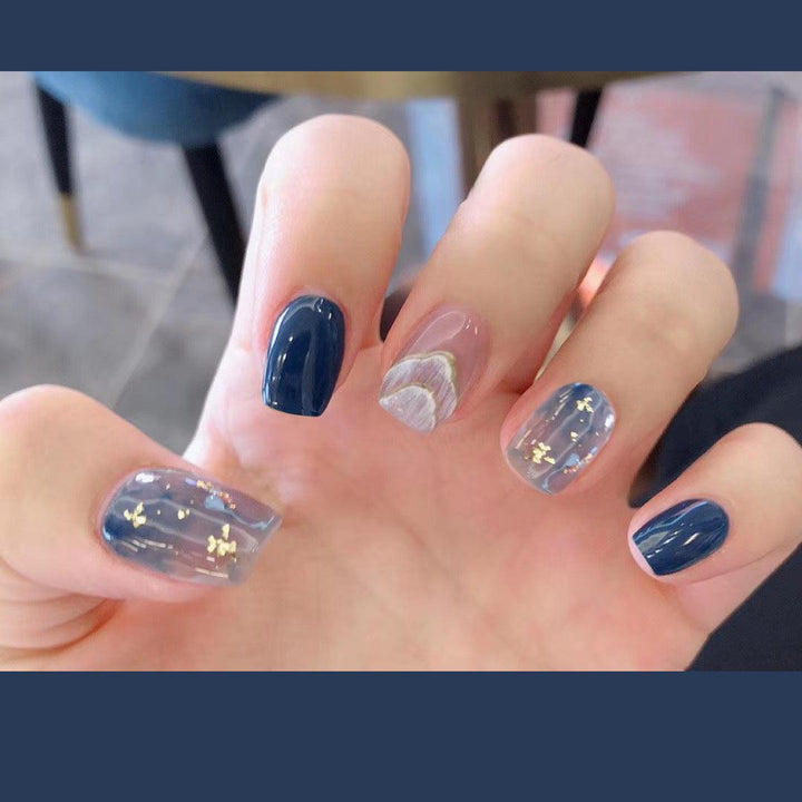 Sea Blue Smudged Fake Nail Stickers Wear Nails - Mamofa Global Store