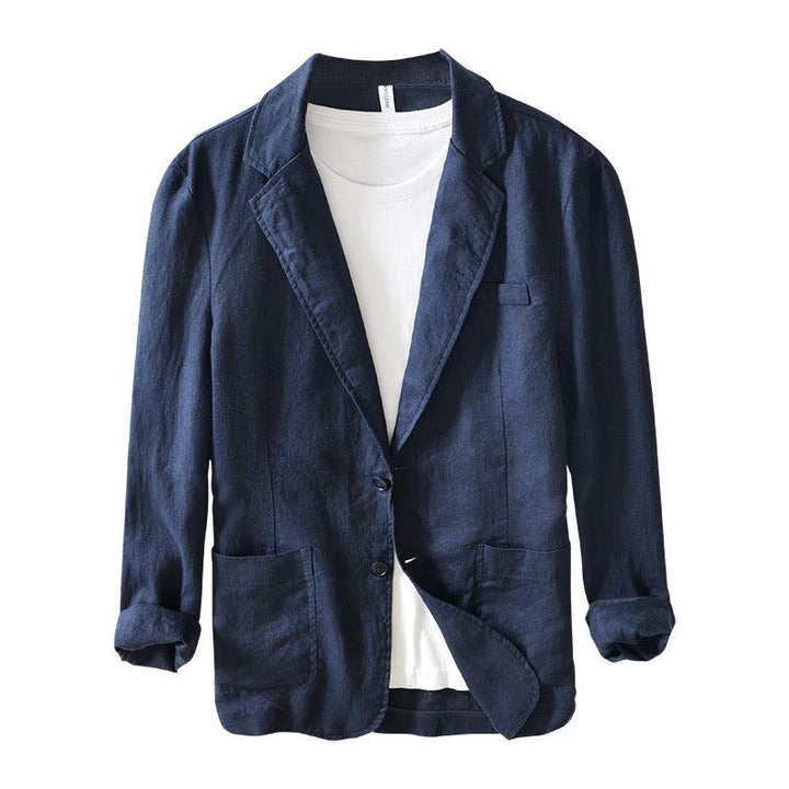 Retro Flat Collar Linen Suit Men's Business Casual Loose Jacket - Mamofa Global Store