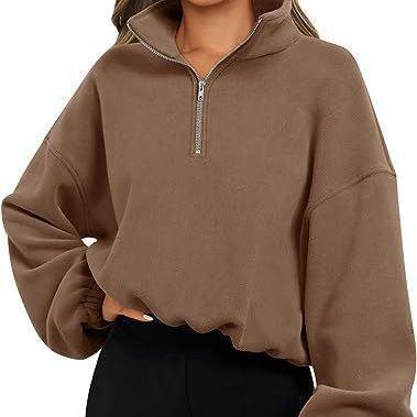 Women's Half Zipped Stand Collar Drawstring At Hem Polar Fleece Autumn Winter Sweater - Mamofa Global Store