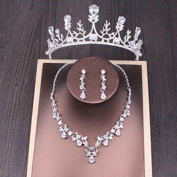 Bridal Rhinestone Crown Necklace Set Wedding Accessories - Mamofa Global Store