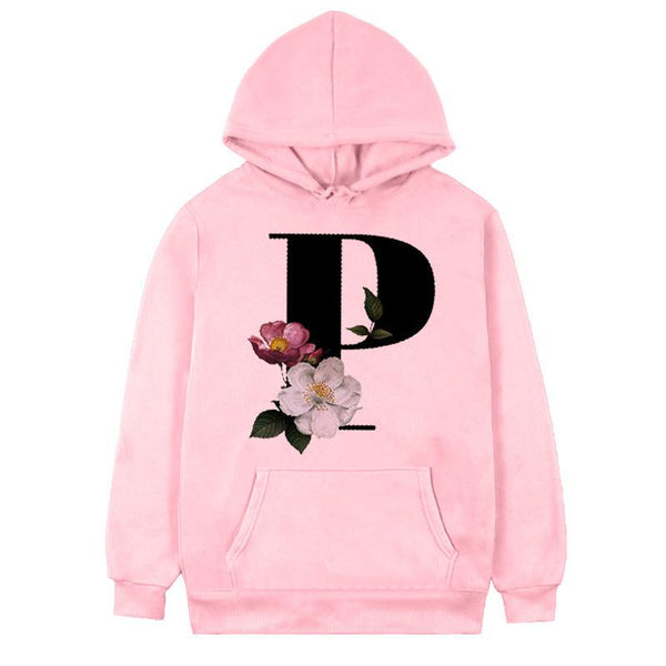 Women's 26-letter Flowers Printed Fleece Hoodie - Mamofa Global Store