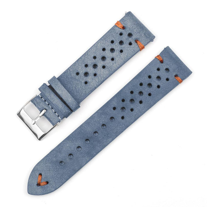 Gray-blue Multi-hole Stitching Leather Watch Band - Mamofa Global Store