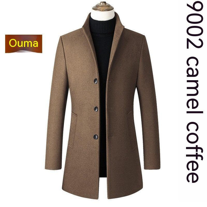 Single-breasted Stand Collar Wool Woolen Men's Coat - Mamofa Global Store