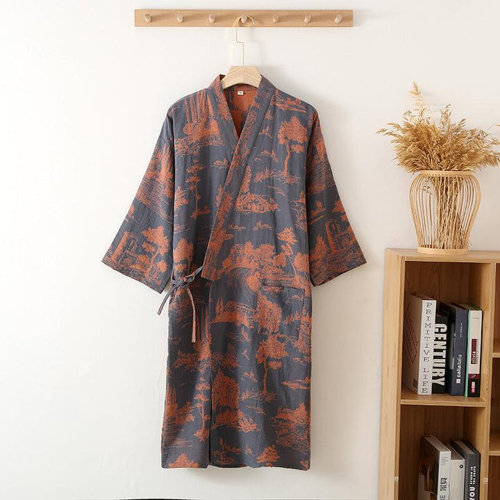 Men's Cotton Gauze Kimono Long Dress Bathrobe - Mamofa Global Store