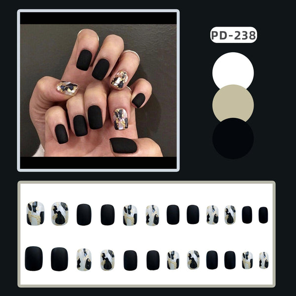 Wearing Black Frosted Shell Fake Nails - Mamofa Global Store