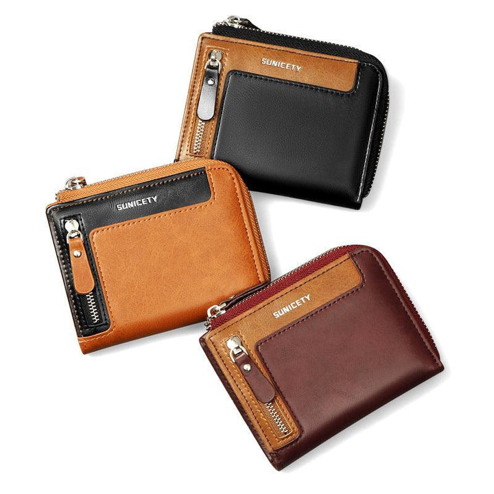 Men's Short Fashion Leather Zipper RFID Wallet - Mamofa Global Store