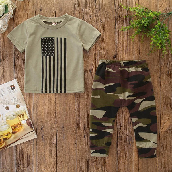 Little Kids' Suit Summer Men's Clothing Independence Day Flag Camouflage Suit - Mamofa Global Store