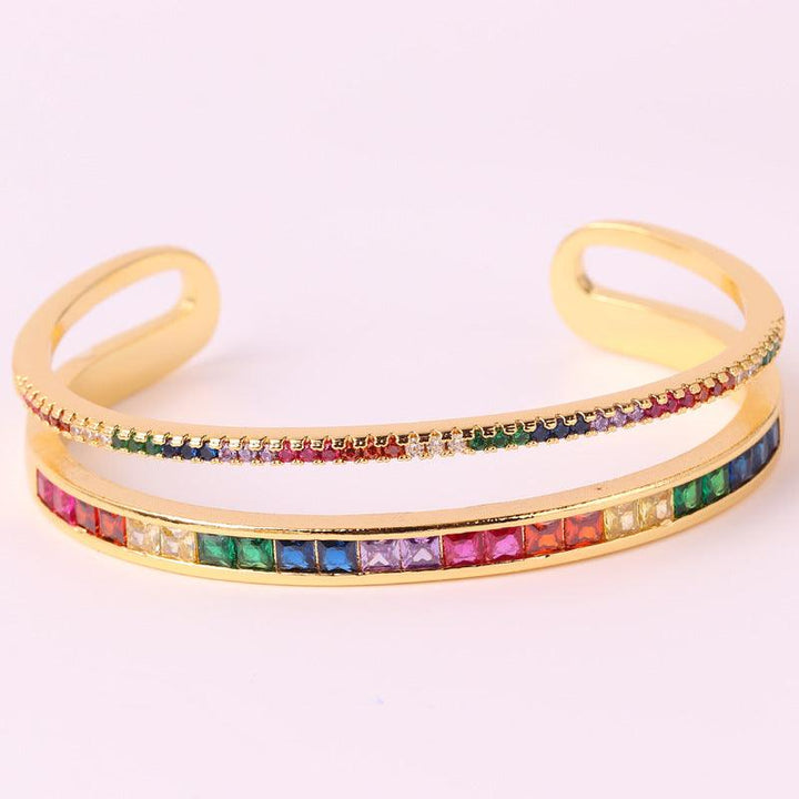 Personalized Double-layer Colorful Crystals C- Shaped Rainbow Bracelet - Mamofa Global Store