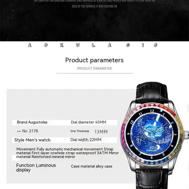 Ogulas Starry Sky Colorful Crystals Automatic Mechanical Watch Men's Waterproof Luminous Personality - Mamofa Global Store