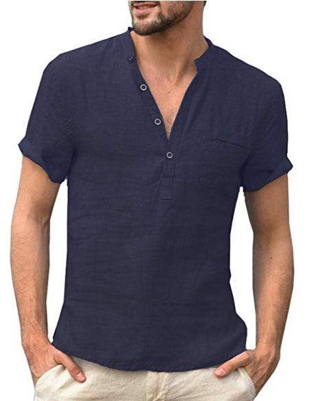 Casual Linen Solid Color Shirt Button - Mamofa Global Store