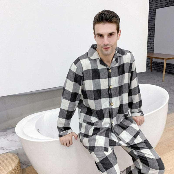 Men's Warm Cloth Flannel Pajama Suit - Mamofa Global Store