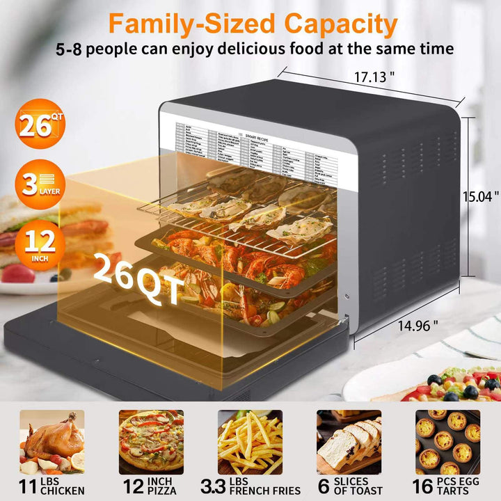 Geek Chef Steam Air Fryer Toast Oven Combo , 26 QT Steam Convection Oven Countertop , 50 Cooking Presets, With 6 Slice Toast, 12 In Pizza, Black Stainless Steel. Prohibited From Listing On Amazon - Mamofa Global Store