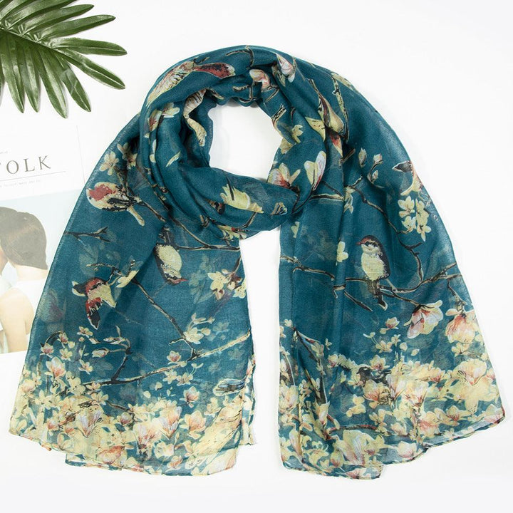 Yarn Branches Bird Magpie Print Paris Scarf - Mamofa Global Store