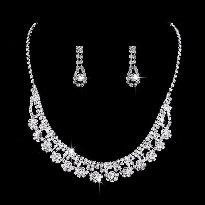 Full Rhinestone Zircon Water Drop Necklace Earrings Jewelry Set - Mamofa Global Store