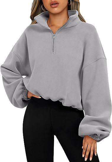 Women's Half Zipped Stand Collar Drawstring At Hem Polar Fleece Autumn Winter Sweater - Mamofa Global Store