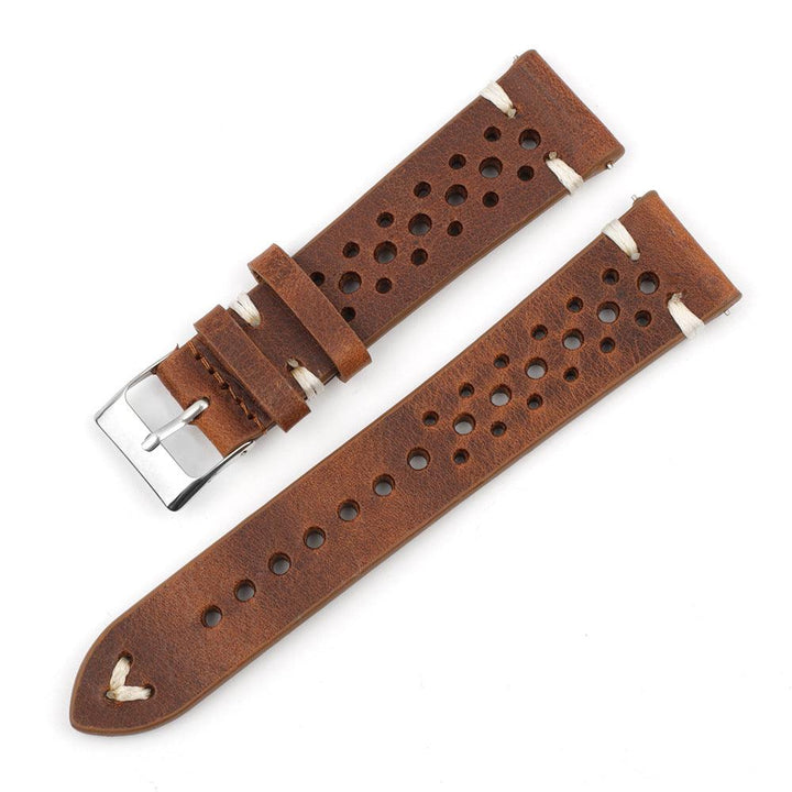 Gray-blue Multi-hole Stitching Leather Watch Band - Mamofa Global Store