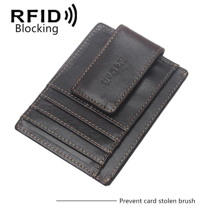 Ultra-thin Anti-magnetic RFID Oil Wax Leather Multifunctional Wallet - Mamofa Global Store