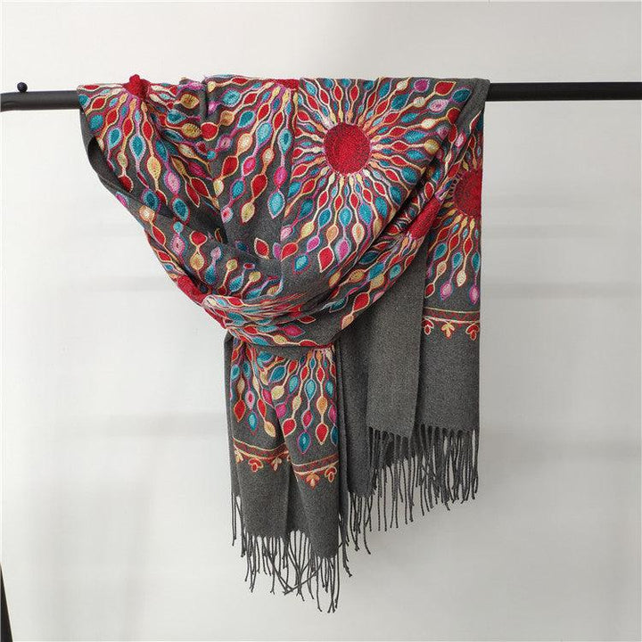 Women's Embroidered Cashmere SUNFLOWER Scarf - Mamofa Global Store