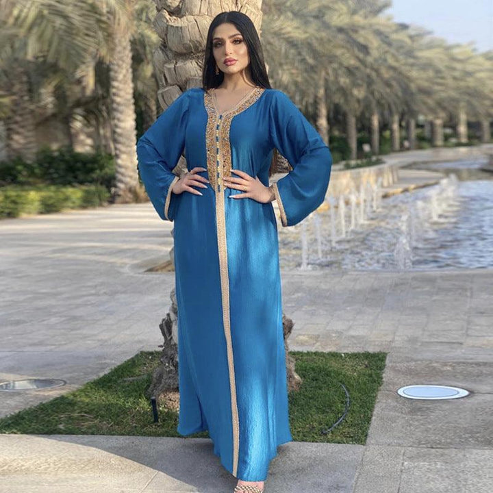 Dress With Hot Diamond Ribbon Lace Dubai Muslim Robe - Mamofa Global Store