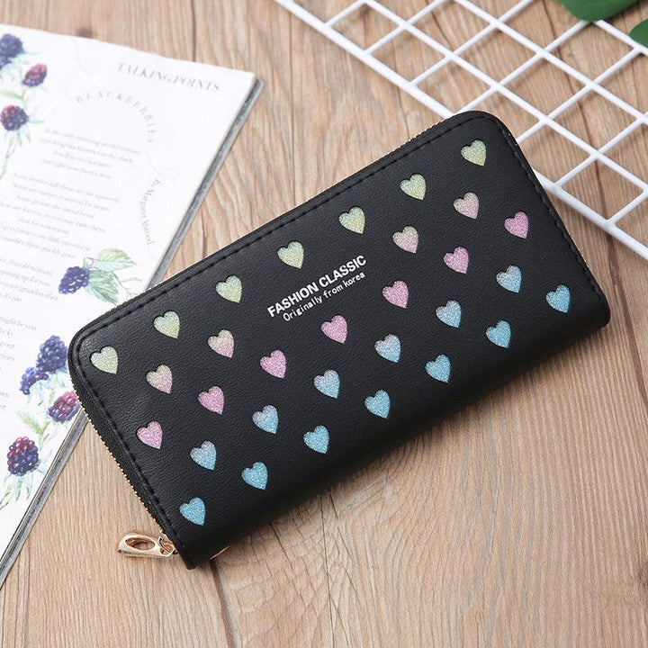 Wallet Long Letter Card Holder Hollow Heart Glittering Powder - Mamofa Global Store