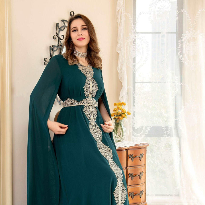 ABAYA Cape Sleeve Lace Chiffon Dubai Arab Batwing Sleeve Dress - Mamofa Global Store