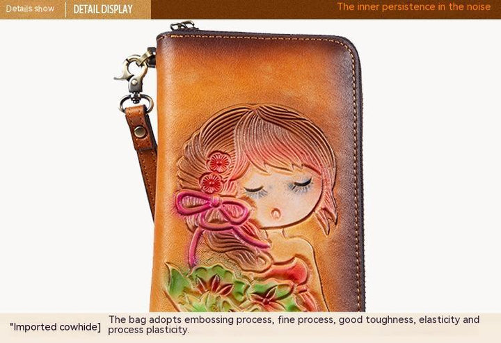 RFID Anti-theft Swiping Women's Handmade First Layer Cowhide Wallet - Mamofa Global Store