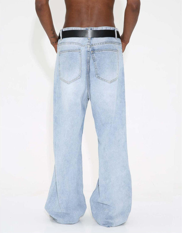 Light Blue Washed Frayed Hem Jeans Loose - Mamofa Global Store