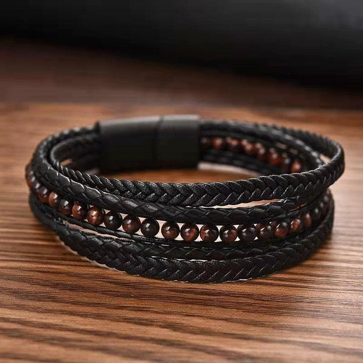 Volcanic Rock Men's Leather Cord Bracelet - Mamofa Global Store