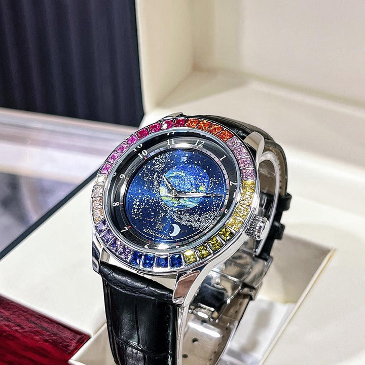 Ogulas Starry Sky Colorful Crystals Automatic Mechanical Watch Men's Waterproof Luminous Personality - Mamofa Global Store