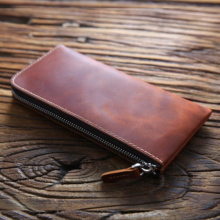 Men's Short Genuine Leather Wallet Crazy Horse Skin Mini Change Wrap Coat Cowhide Ultra Thin Pure Handmade - Mamofa Global Store