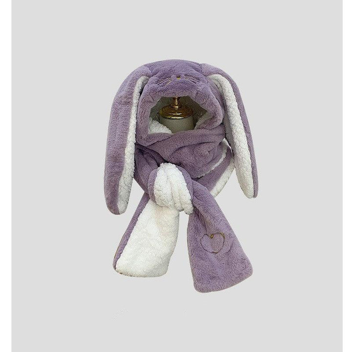 Big Long Rabbit Ears Fleece-lined Warm Hat And Scarf - Mamofa Global Store