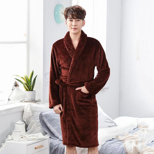 Winter Flannel Lovers Robe Gown Elegant Solid Casual Sleepwe - Mamofa Global Store