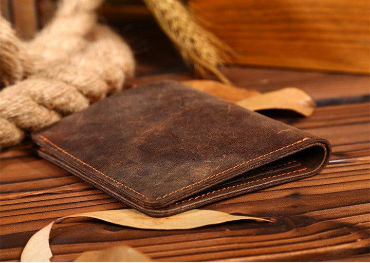 Vintage Crazy Horse Leather Men's Short Wallet - Mamofa Global Store