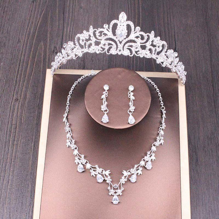 Bridal Rhinestone Crown Necklace Set Wedding Accessories - Mamofa Global Store